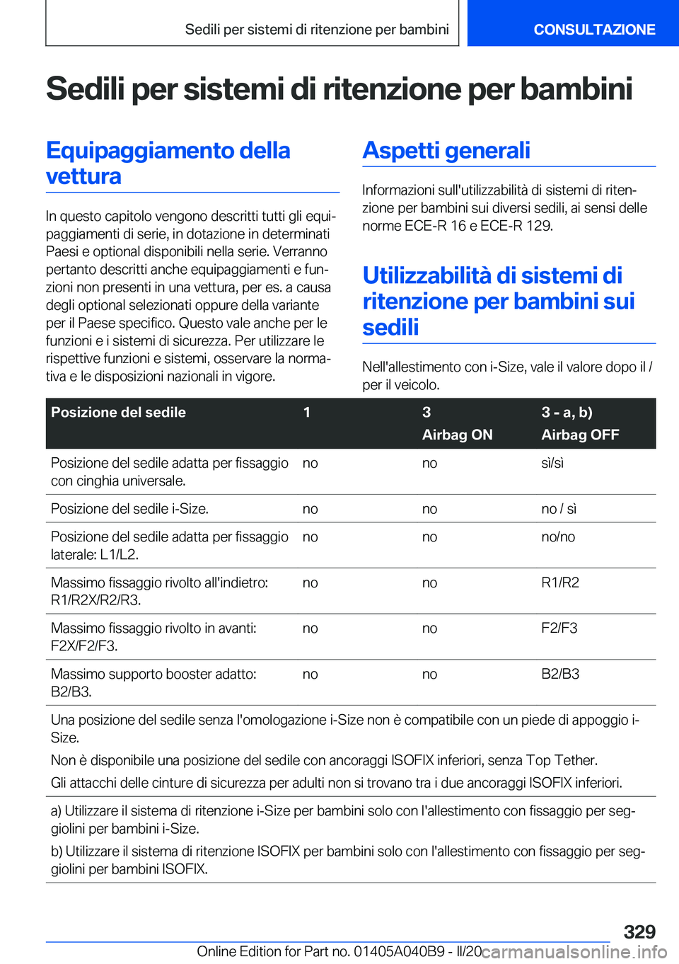 BMW Z4 2020  Libretti Di Uso E manutenzione (in Italian) �S�e�d�i�l�i��p�e�r��s�i�s�t�e�m�i��d�i��r�i�t�e�n�z�i�o�n�e��p�e�r��b�a�m�b�i�n�i�E�q�u�i�p�a�g�g�i�a�m�e�n�t�o��d�e�l�l�a�v�e�t�t�u�r�a
�I�n��q�u�e�s�t�o��c�a�p�i�t�o�l�o��v�e�n�g�o�n�o��
