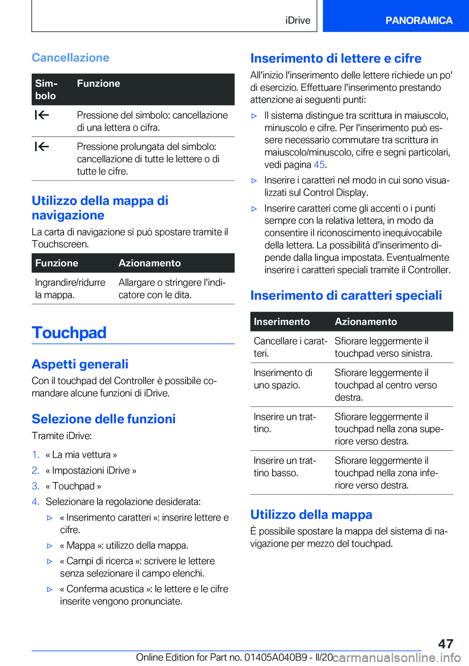 BMW Z4 2020  Libretti Di Uso E manutenzione (in Italian) �C�a�n�c�e�l�l�a�z�i�o�n�e�S�i�mj
�b�o�l�o�F�u�n�z�i�o�n�e��P�r�e�s�s�i�o�n�e��d�e�l��s�i�m�b�o�l�o�:��c�a�n�c�e�l�l�a�z�i�o�n�e
�d�i��u�n�a��l�e�t�t�e�r�a��o��c�i�f�r�a�.��P�r�e�s�s�i�o�n�e