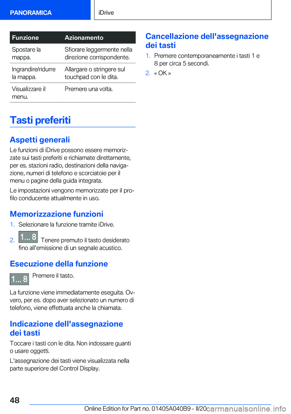 BMW Z4 2020  Libretti Di Uso E manutenzione (in Italian) �F�u�n�z�i�o�n�e�A�z�i�o�n�a�m�e�n�t�o�S�p�o�s�t�a�r�e��l�a
�m�a�p�p�a�.�S�f�i�o�r�a�r�e��l�e�g�g�e�r�m�e�n�t�e��n�e�l�l�a �d�i�r�e�z�i�o�n�e��c�o�r�r�i�s�p�o�n�d�e�n�t�e�.�I�n�g�r�a�n�d�i�r�e�/�r
