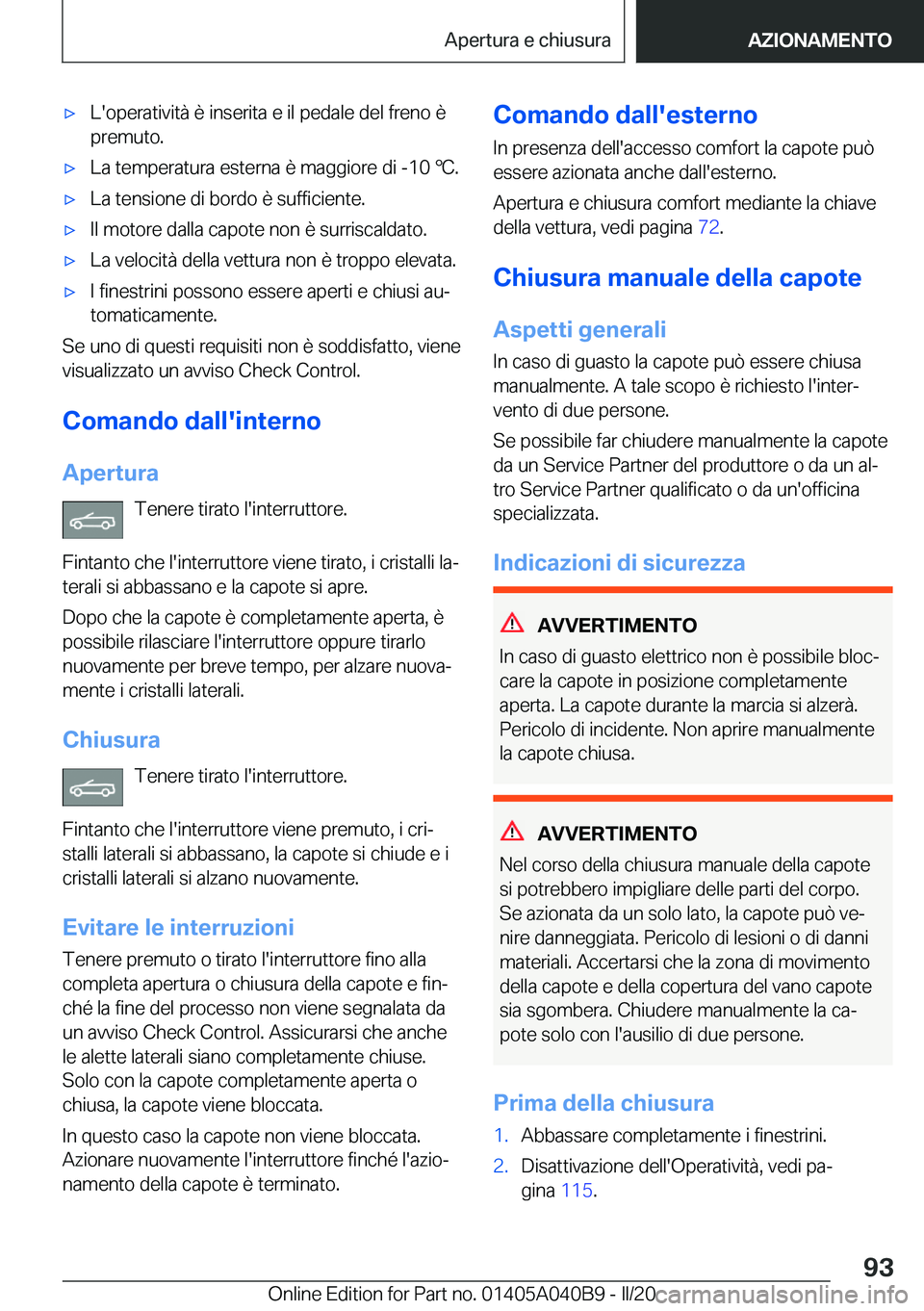 BMW Z4 2020  Libretti Di Uso E manutenzione (in Italian) 'x�L�'�o�p�e�r�a�t�i�v�i�t�