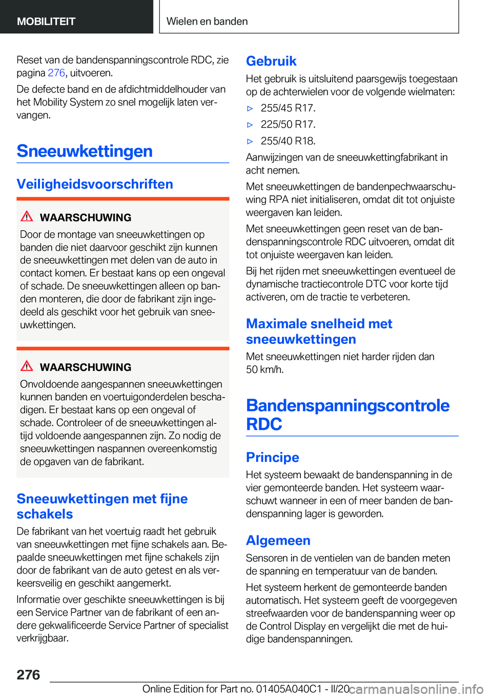 BMW Z4 2020  Instructieboekjes (in Dutch) �R�e�s�e�t��v�a�n��d�e��b�a�n�d�e�n�s�p�a�n�n�i�n�g�s�c�o�n�t�r�o�l�e��R�D�C�,��z�i�e
�p�a�g�i�n�a� �2�7�6�,��u�i�t�v�o�e�r�e�n�.
�D�e��d�e�f�e�c�t�e��b�a�n�d��e�n��d�e��a�f�d�i�c�h�t�m�i�