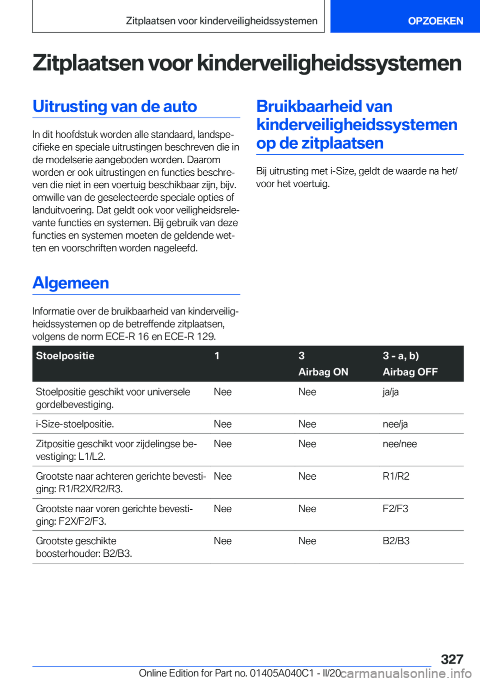 BMW Z4 2020  Instructieboekjes (in Dutch) �Z�i�t�p�l�a�a�t�s�e�n��v�o�o�r��k�i�n�d�e�r�v�e�i�l�i�g�h�e�i�d�s�s�y�s�t�e�m�e�n�U�i�t�r�u�s�t�i�n�g��v�a�n��d�e��a�u�t�o
�I�n��d�i�t��h�o�o�f�d�s�t�u�k��w�o�r�d�e�n��a�l�l�e��s�t�a�n�d�a�