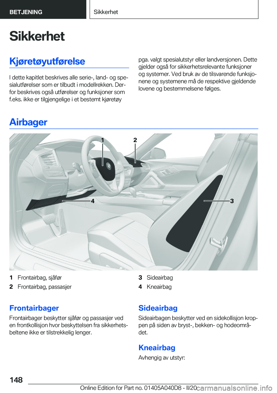 BMW Z4 2020  InstruksjonsbØker (in Norwegian) �S�i�k�k�e�r�h�e�t�K�j�