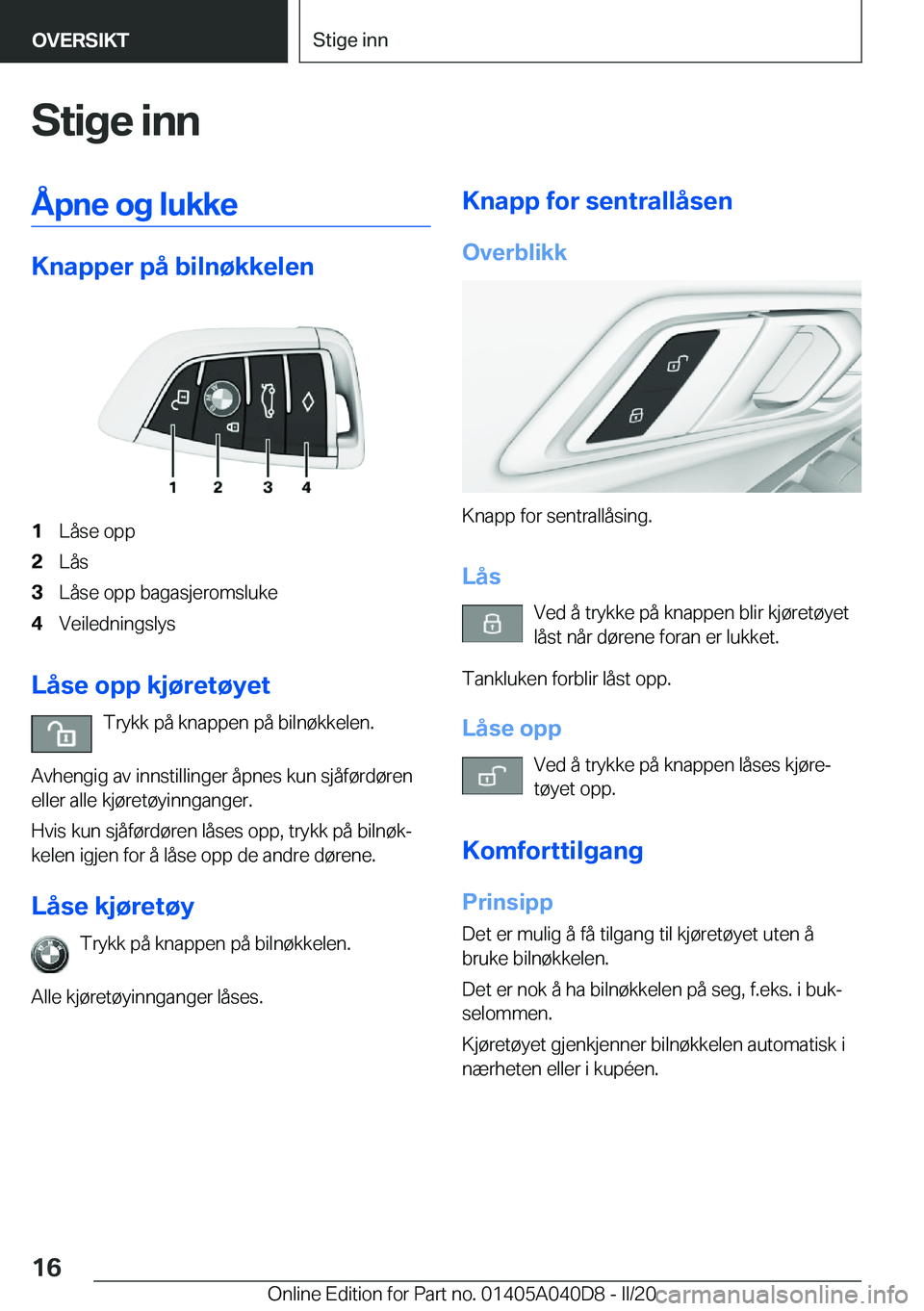 BMW Z4 2020  InstruksjonsbØker (in Norwegian) �S�t�i�g�e��i�n�n�