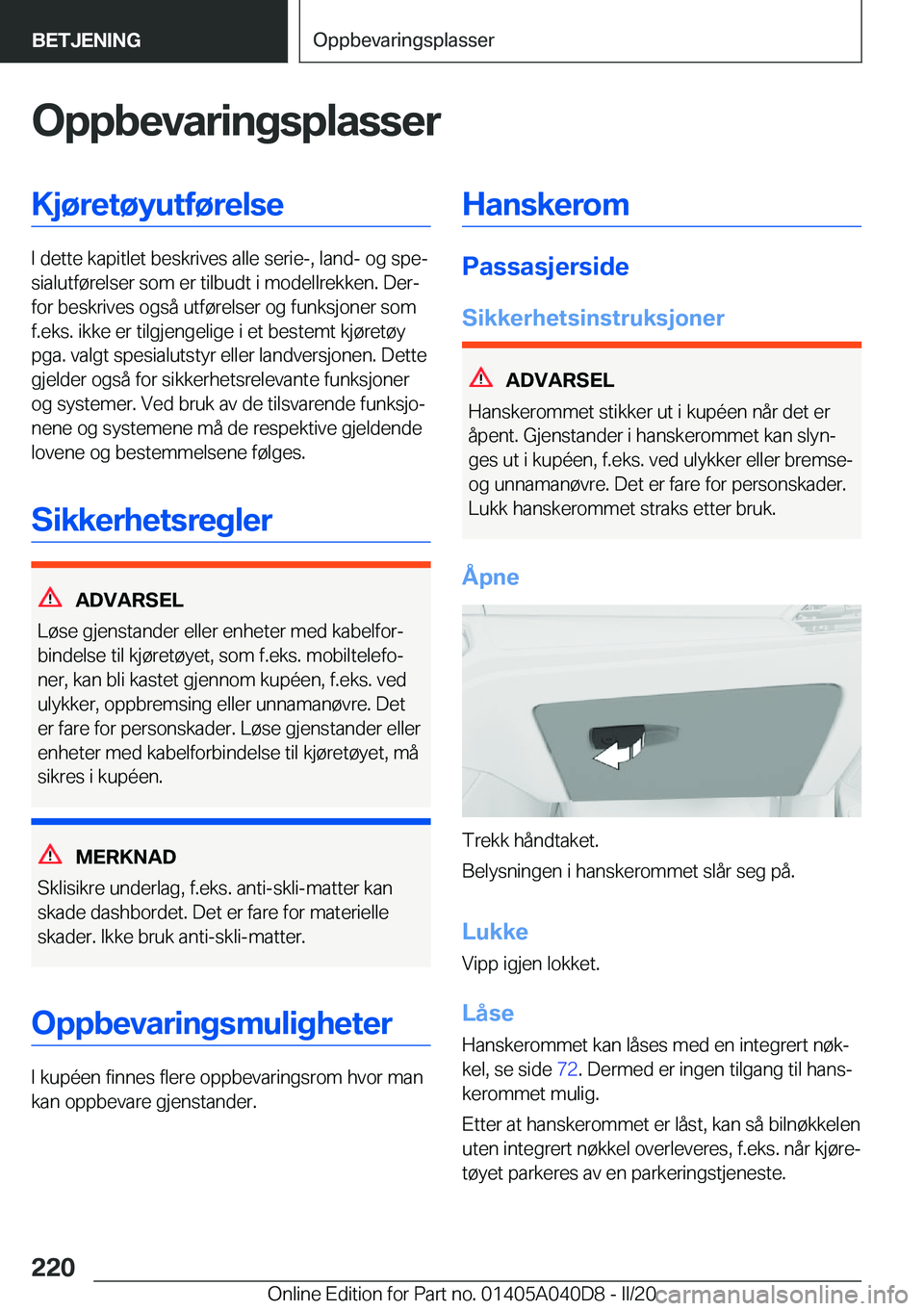 BMW Z4 2020  InstruksjonsbØker (in Norwegian) �O�p�p�b�e�v�a�r�i�n�g�s�p�l�a�s�s�e�r�K�j�