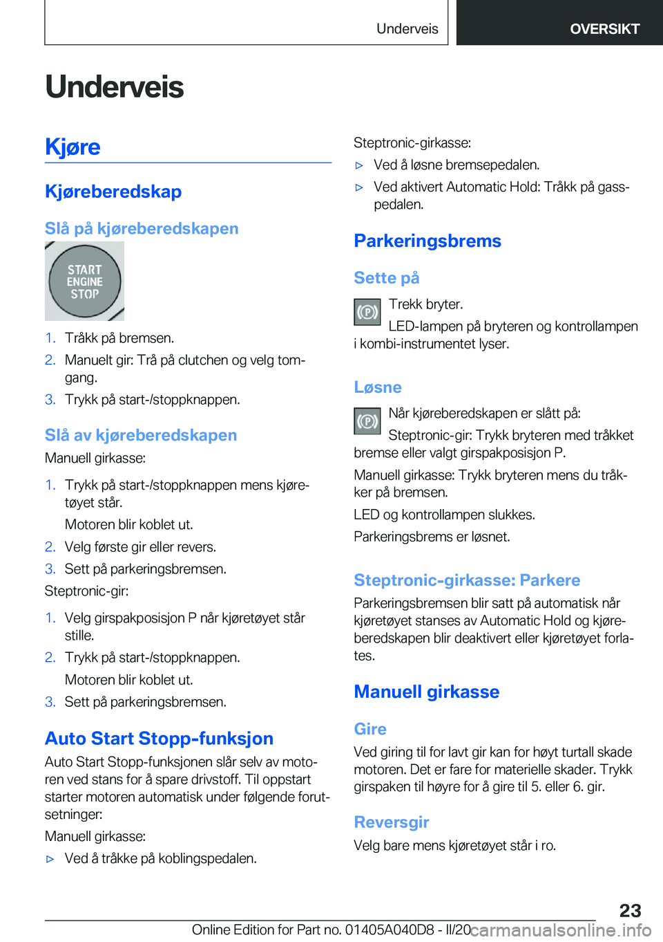 BMW Z4 2020  InstruksjonsbØker (in Norwegian) �U�n�d�e�r�v�e�i�s�K�j�