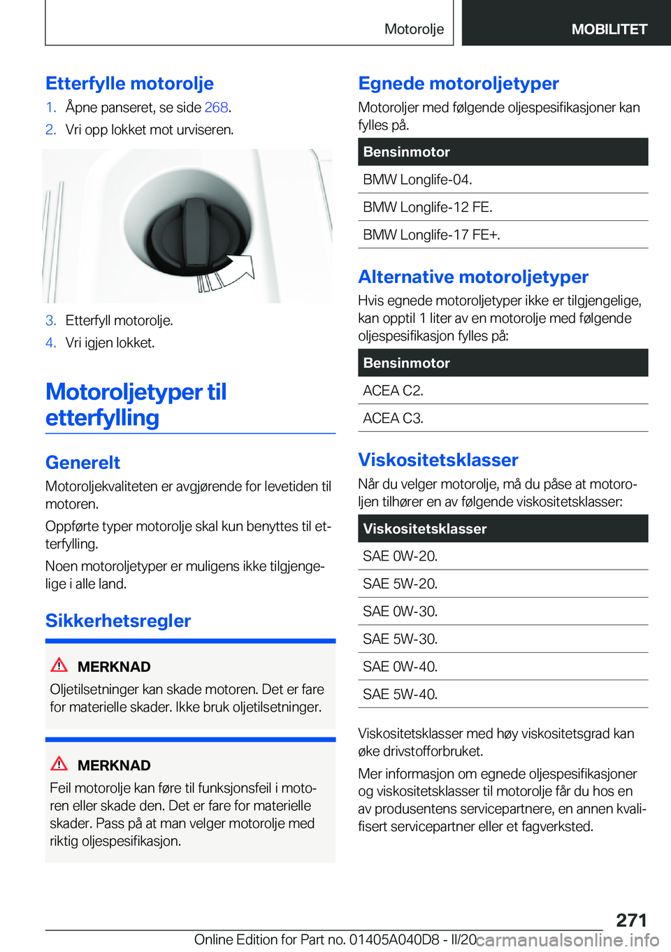 BMW Z4 2020  InstruksjonsbØker (in Norwegian) �E�t�t�e�r�f�y�l�l�e��m�o�t�o�r�o�l�j�e�1�.�