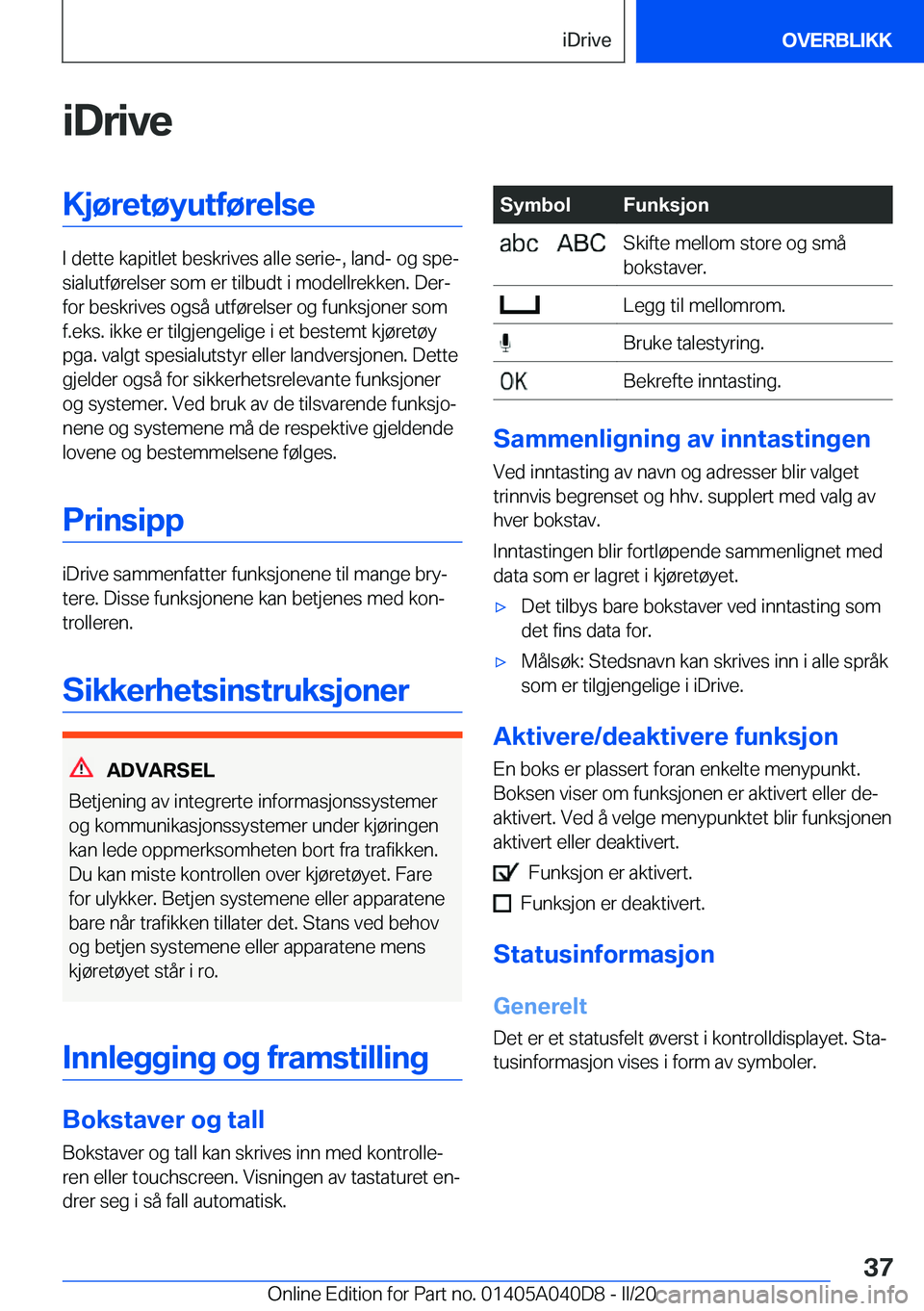 BMW Z4 2020  InstruksjonsbØker (in Norwegian) �i�D�r�i�v�e�K�j�