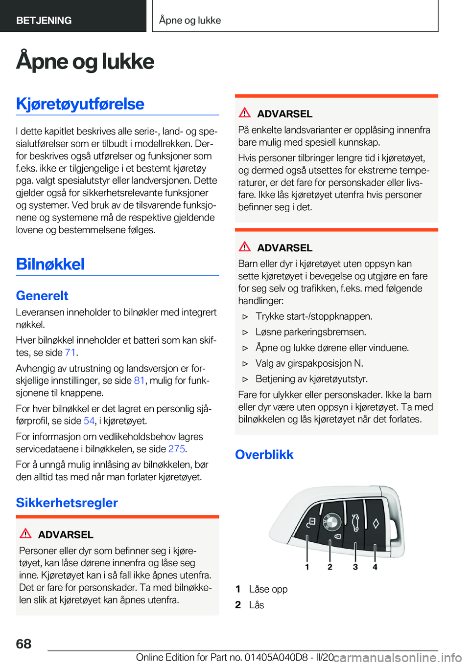 BMW Z4 2020  InstruksjonsbØker (in Norwegian) �