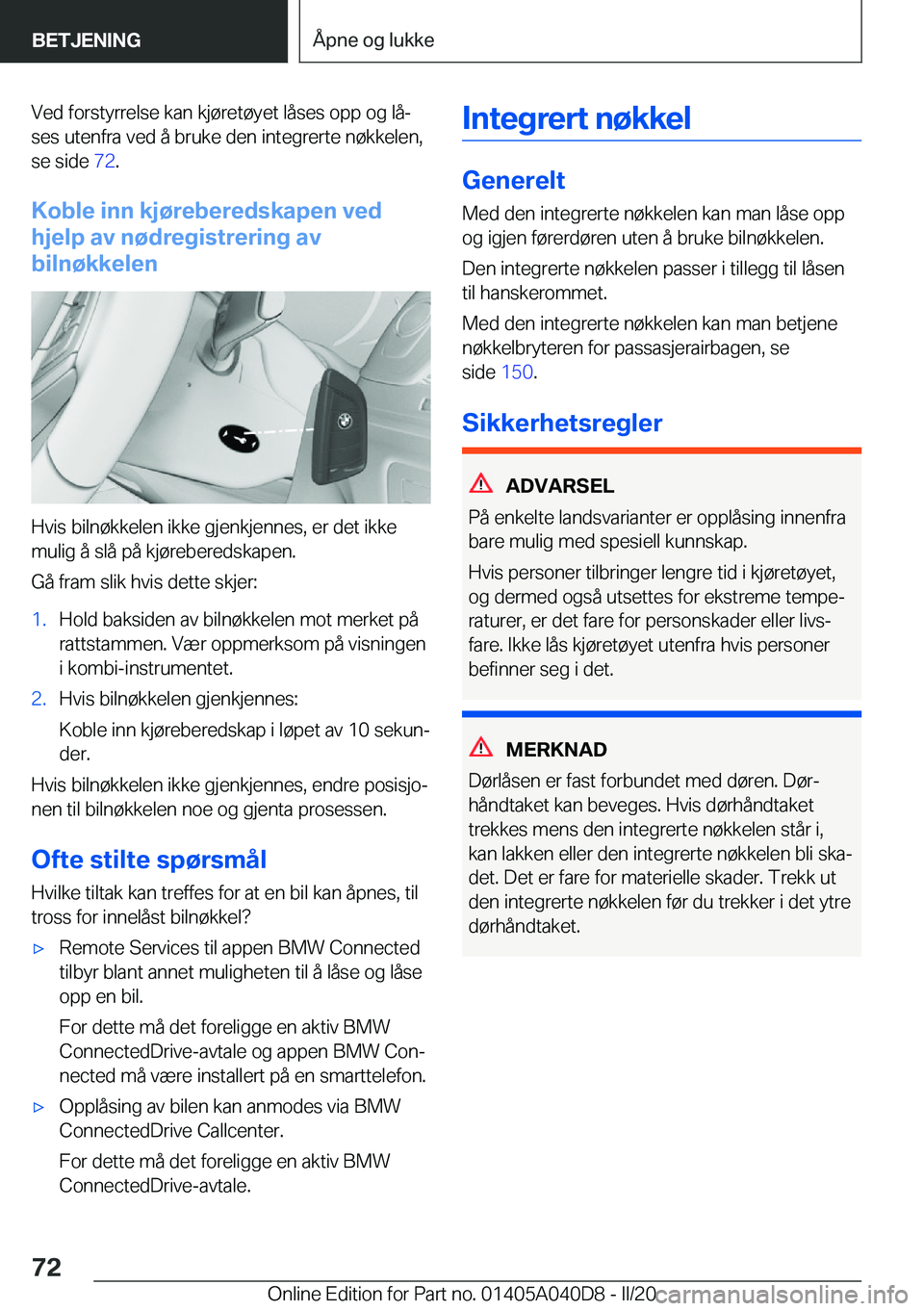 BMW Z4 2020  InstruksjonsbØker (in Norwegian) �V�e�d��f�o�r�s�t�y�r�r�e�l�s�e��k�a�n��k�j�