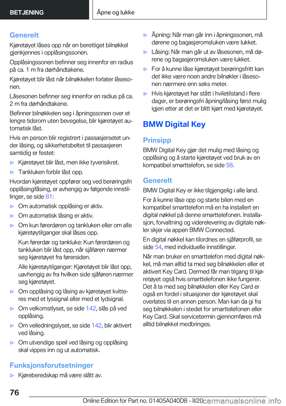 BMW Z4 2020  InstruksjonsbØker (in Norwegian) �G�e�n�e�r�e�l�t
�K�j�