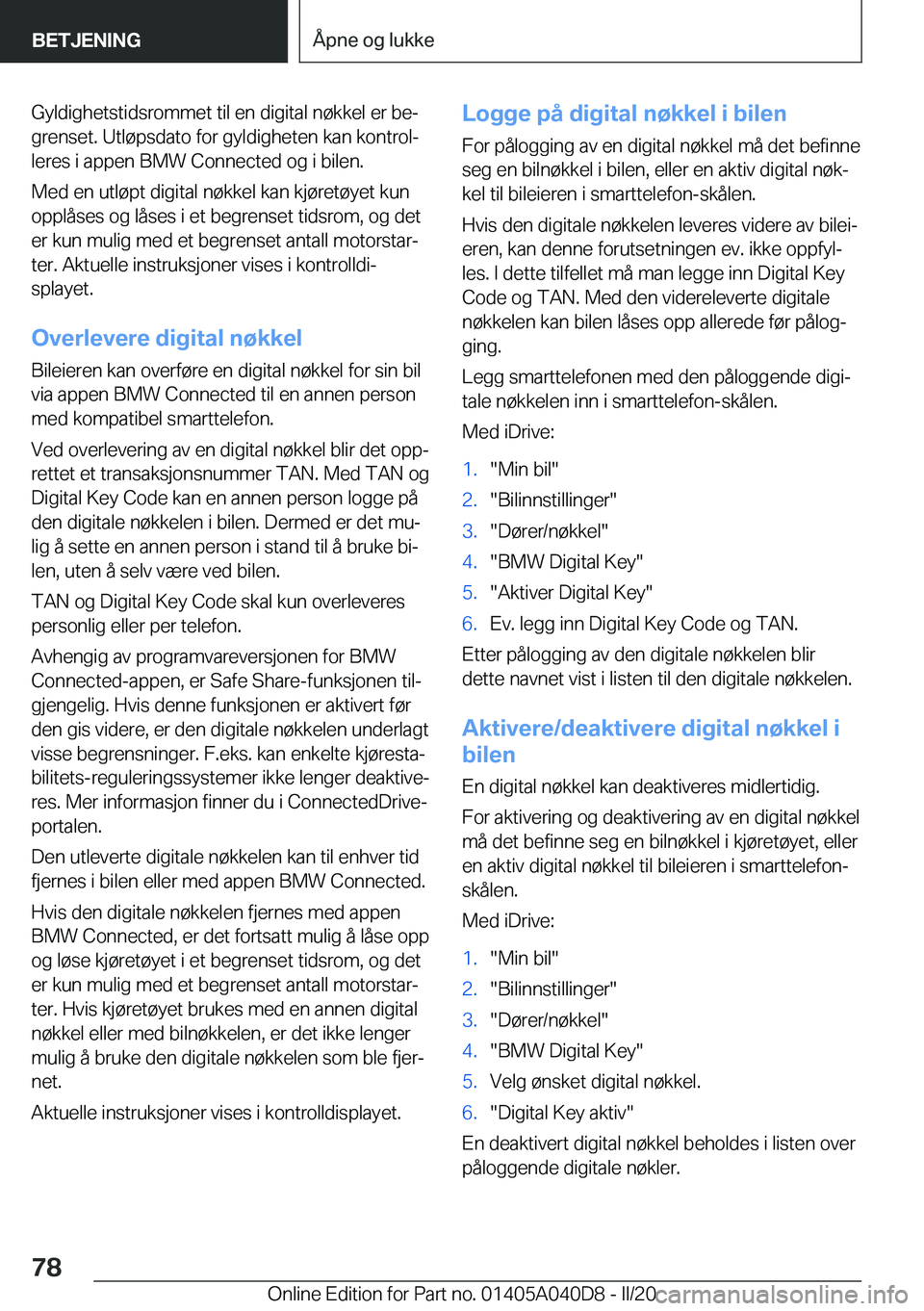 BMW Z4 2020  InstruksjonsbØker (in Norwegian) �G�y�l�d�i�g�h�e�t�s�t�i�d�s�r�o�m�m�e�t��t�i�l��e�n��d�i�g�i�t�a�l��n�