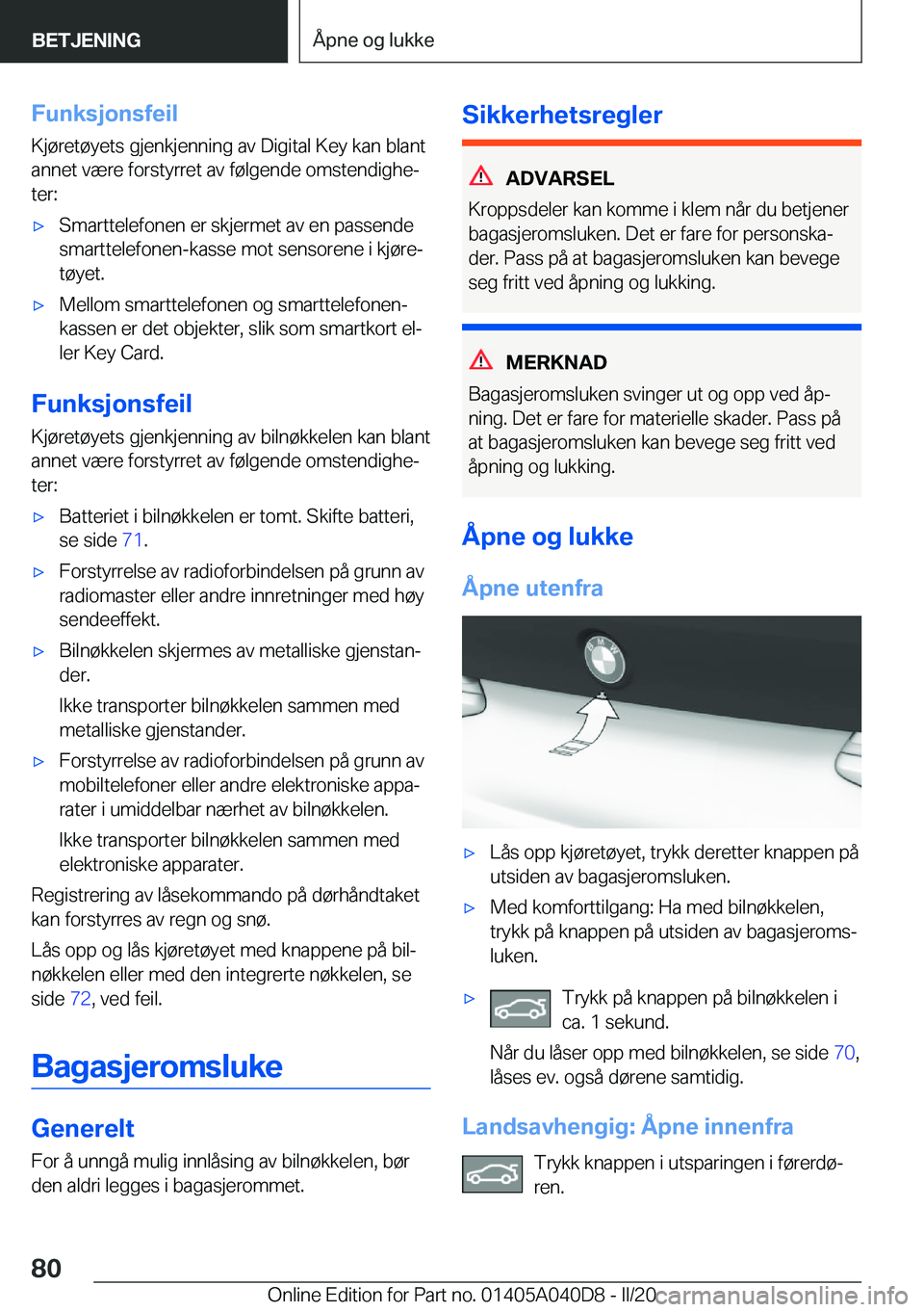 BMW Z4 2020  InstruksjonsbØker (in Norwegian) �F�u�n�k�s�j�o�n�s�f�e�i�l�K�j�