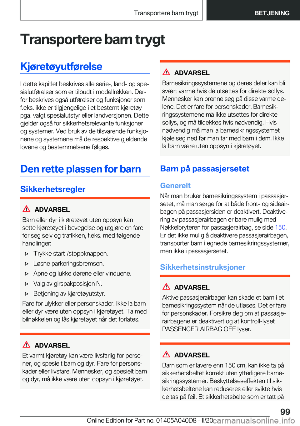 BMW Z4 2020  InstruksjonsbØker (in Norwegian) �T�r�a�n�s�p�o�r�t�e�r�e��b�a�r�n��t�r�y�g�t�K�j�