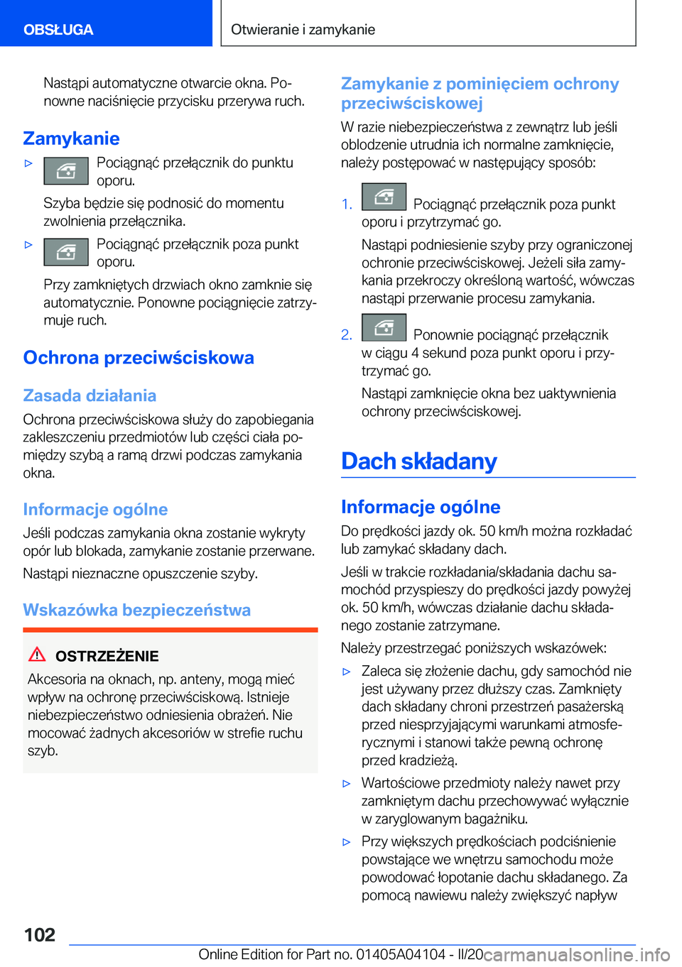 BMW Z4 2020  Instrukcja obsługi (in Polish) �N�a�s�t�