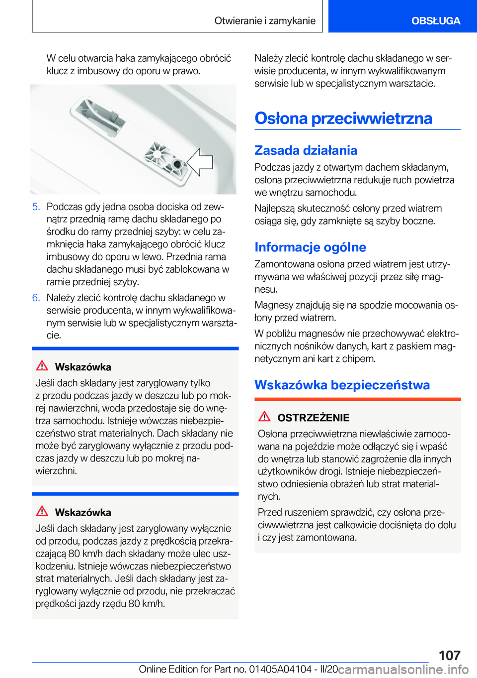 BMW Z4 2020  Instrukcja obsługi (in Polish) �W��c�e�l�u��o�t�w�a�r�c�i�a��h�a�k�a��z�a�m�y�k�a�j�