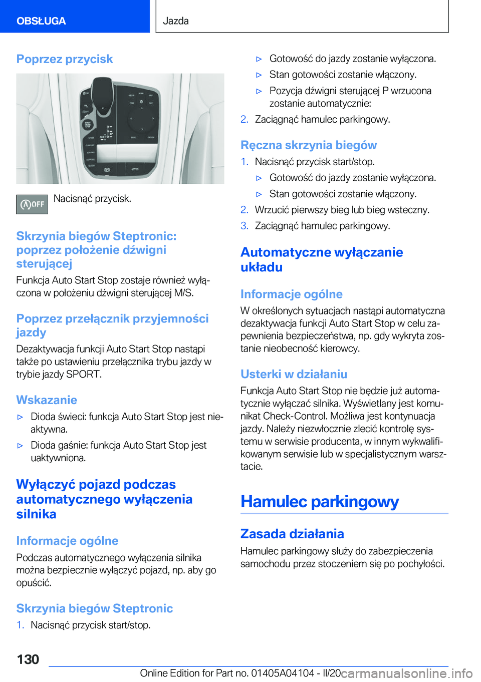 BMW Z4 2020  Instrukcja obsługi (in Polish) �P�o�p�r�z�e�z��p�r�z�y�c�i�s�k
�N�a�c�i�s�n�