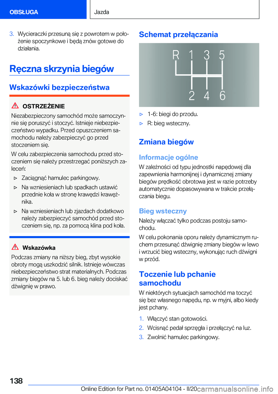 BMW Z4 2020  Instrukcja obsługi (in Polish) �3�.�W�y�c�i�e�r�a�c�z�k�i��p�r�z�e�s�u�n�