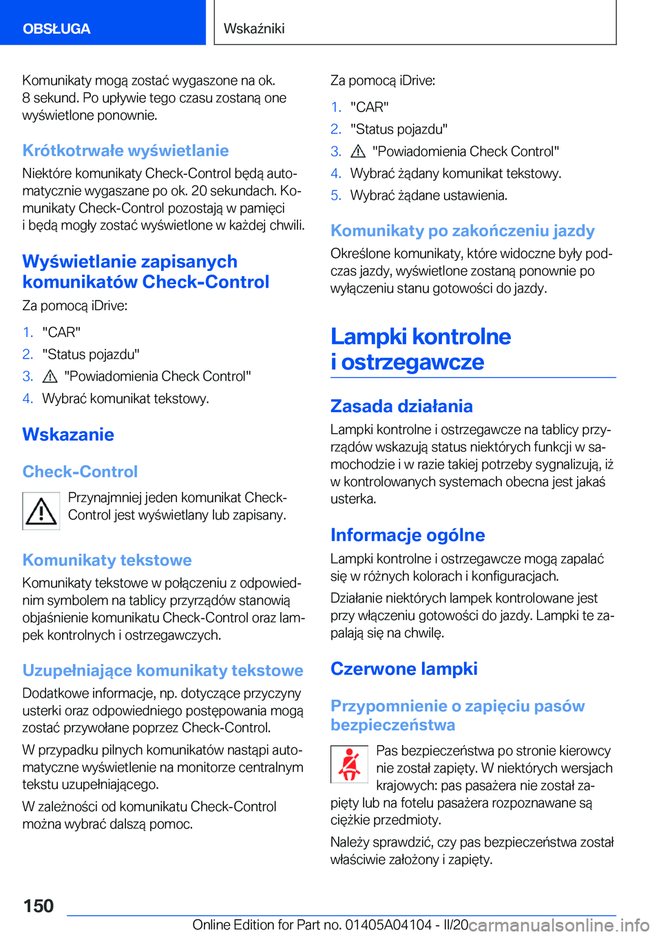 BMW Z4 2020  Instrukcja obsługi (in Polish) �K�o�m�u�n�i�k�a�t�y��m�o�g�