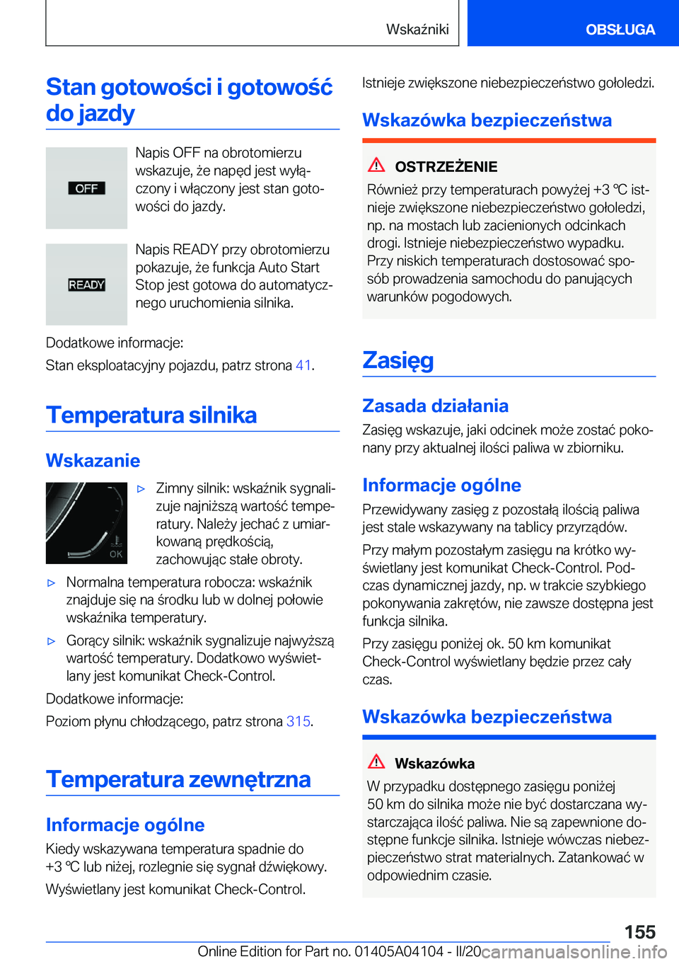 BMW Z4 2020  Instrukcja obsługi (in Polish) �S�t�a�n��g�o�t�o�w�o�c�i��i��g�o�t�o�w�o�ć�d�o��j�a�z�d�y
�N�a�p�i�s��O�F�F��n�a��o�b�r�o�t�o�m�i�e�r�z�u
�w�s�k�a�z�u�j�e�,�9�e��n�a�p�