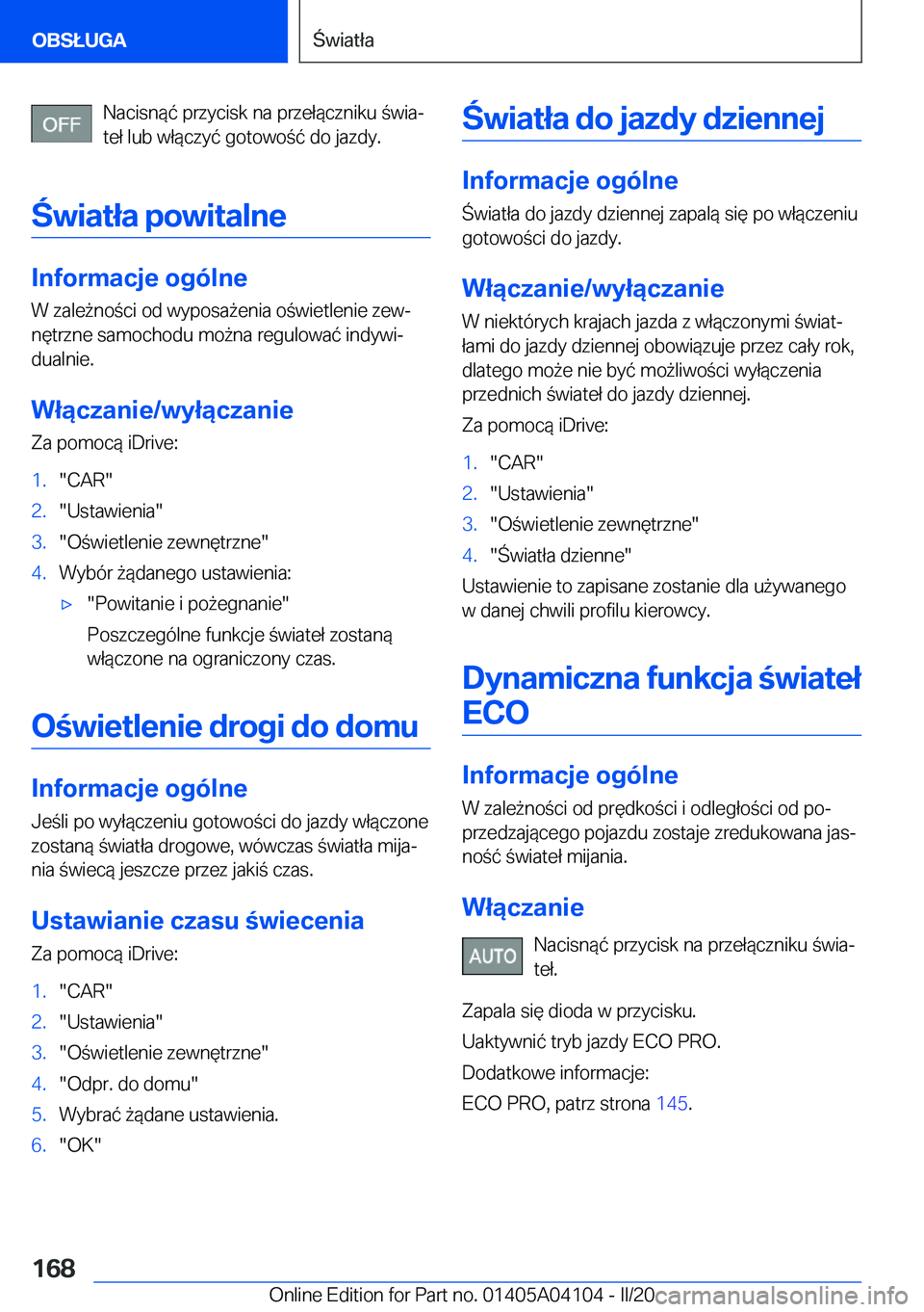 BMW Z4 2020  Instrukcja obsługi (in Polish) �N�a�c�i�s�n�