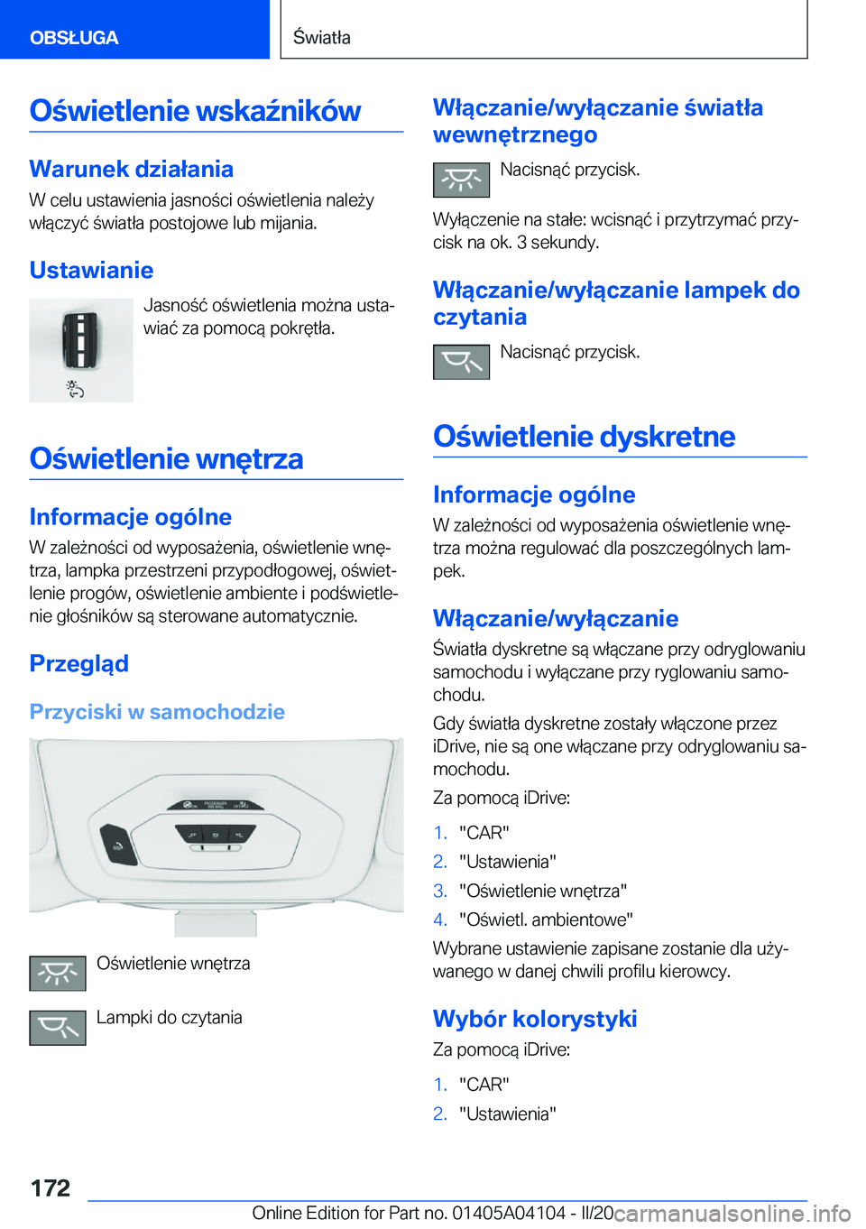 BMW Z4 2020  Instrukcja obsługi (in Polish) �O�w�i�e�t�l�e�n�i�e��w�s�k�a7�n�i�k�