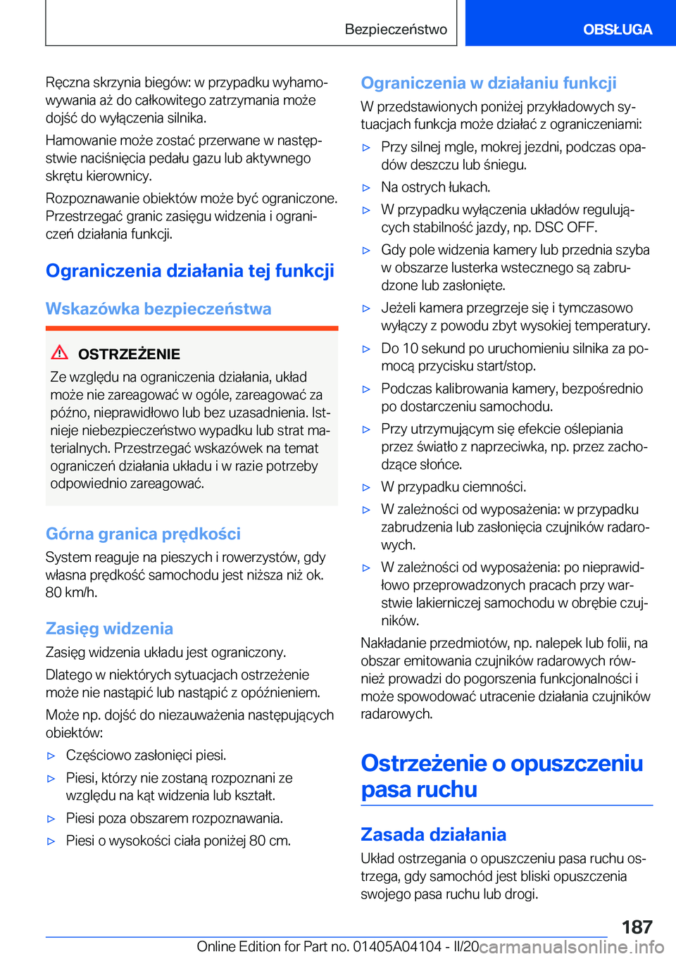 BMW Z4 2020  Instrukcja obsługi (in Polish) �R�