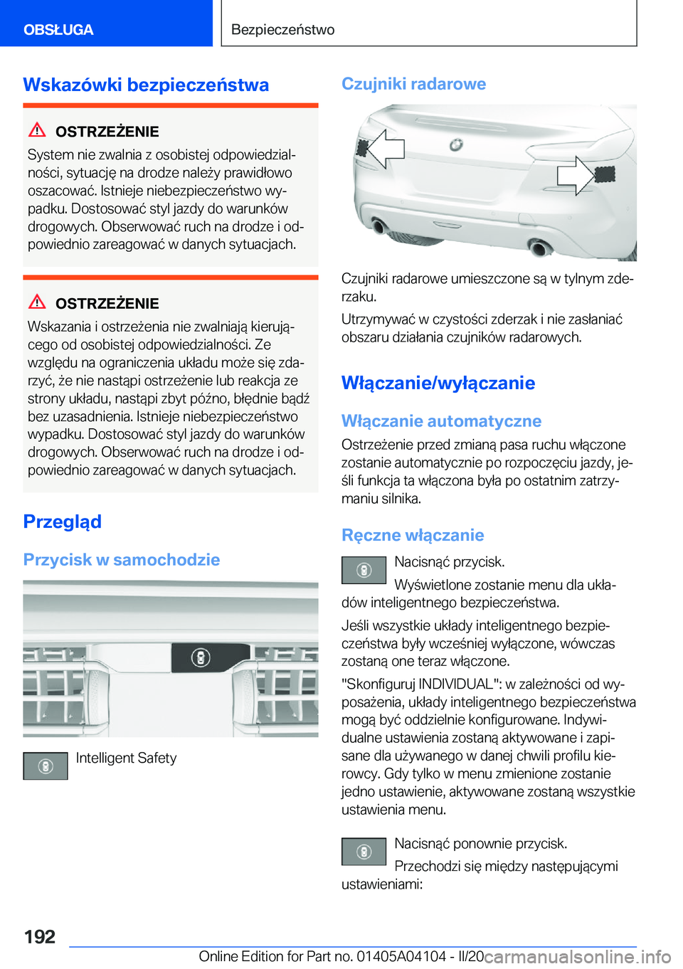 BMW Z4 2020  Instrukcja obsługi (in Polish) �W�s�k�a�z�