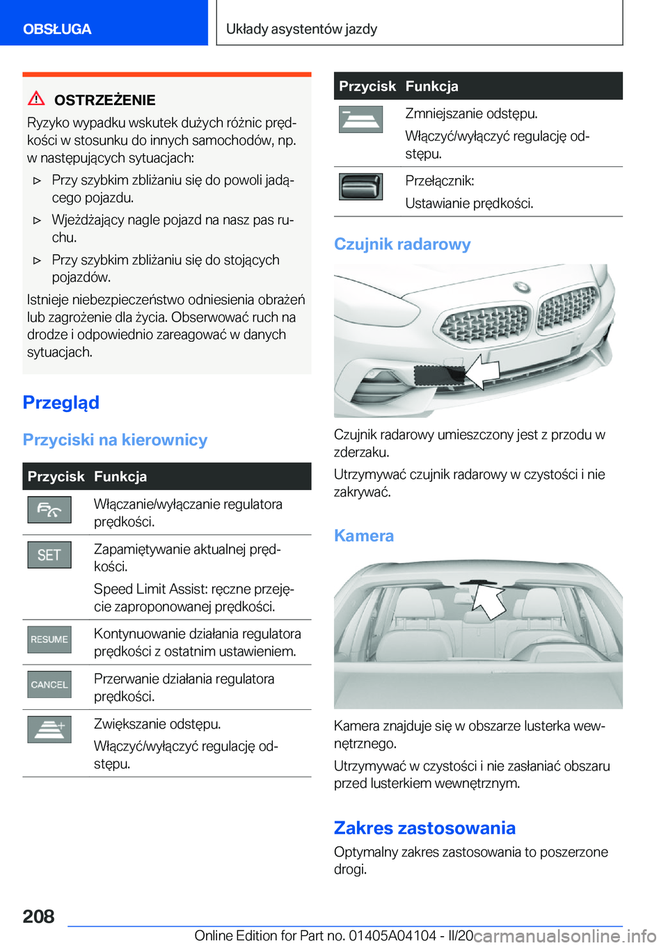 BMW Z4 2020  Instrukcja obsługi (in Polish) �O�S�T�R�Z�E8�E�N�I�E
�R�y�z�y�k�o��w�y�p�a�d�k�u��w�s�k�u�t�e�k��d�u9�y�c�h��r�