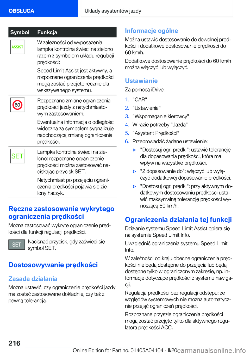 BMW Z4 2020  Instrukcja obsługi (in Polish) �S�y�m�b�o�l�F�u�n�k�c�j�a�W��z�a�l�e9�n�o�c�i��o�d��w�y�p�o�s�a9�e�n�i�a
�l�a�m�p�k�a��k�o�n�t�r�o�l�n�a��w�i�e�c�i��n�a��z�i�e�l�o�n�o
�r�a�z�e�m��z��s�y�m�b�o�l�e�m��u�k�ł�a�d�u��