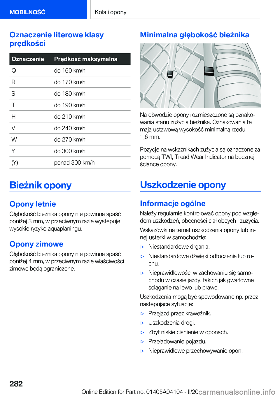 BMW Z4 2020  Instrukcja obsługi (in Polish) �O�z�n�a�c�z�e�n�i�e��l�i�t�e�r�o�w�e��k�l�a�s�y
�p�r�