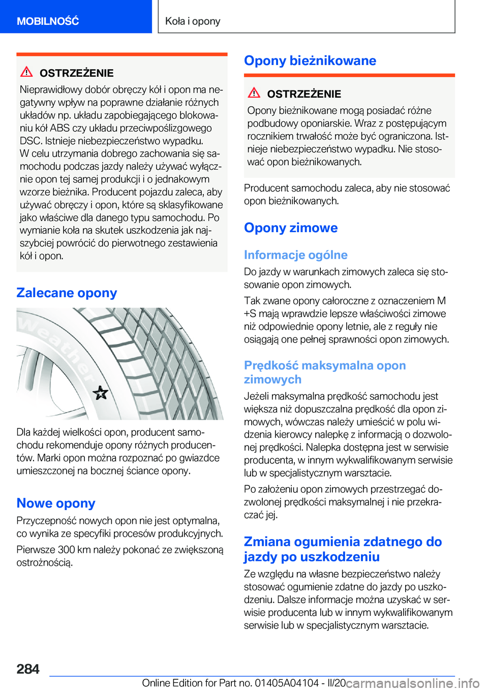 BMW Z4 2020  Instrukcja obsługi (in Polish) �O�S�T�R�Z�E8�E�N�I�E
�N�i�e�p�r�a�w�i�d�ł�o�w�y��d�o�b�