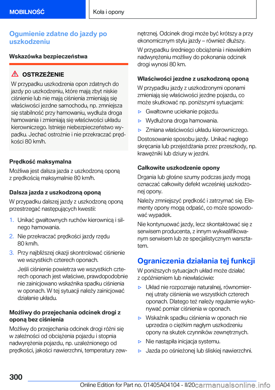 BMW Z4 2020  Instrukcja obsługi (in Polish) �O�g�u�m�i�e�n�i�e��z�d�a�t�n�e��d�o��j�a�z�d�y��p�o
�u�s�z�k�o�d�z�e�n�i�u
�W�s�k�a�z�