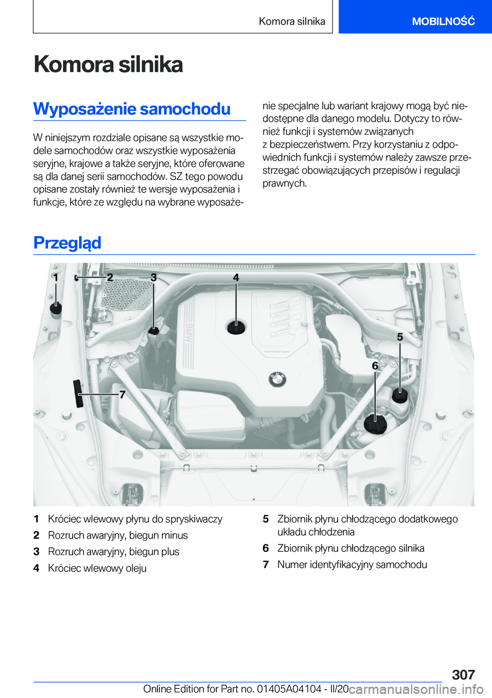 BMW Z4 2020  Instrukcja obsługi (in Polish) �K�o�m�o�r�a��s�i�l�n�i�k�a�W�y�p�o�s�a9�e�n�i�e��s�a�m�o�c�h�o�d�u
�W��n�i�n�i�e�j�s�z�y�m��r�o�z�d�z�i�a�l�e��o�p�i�s�a�n�e��s�