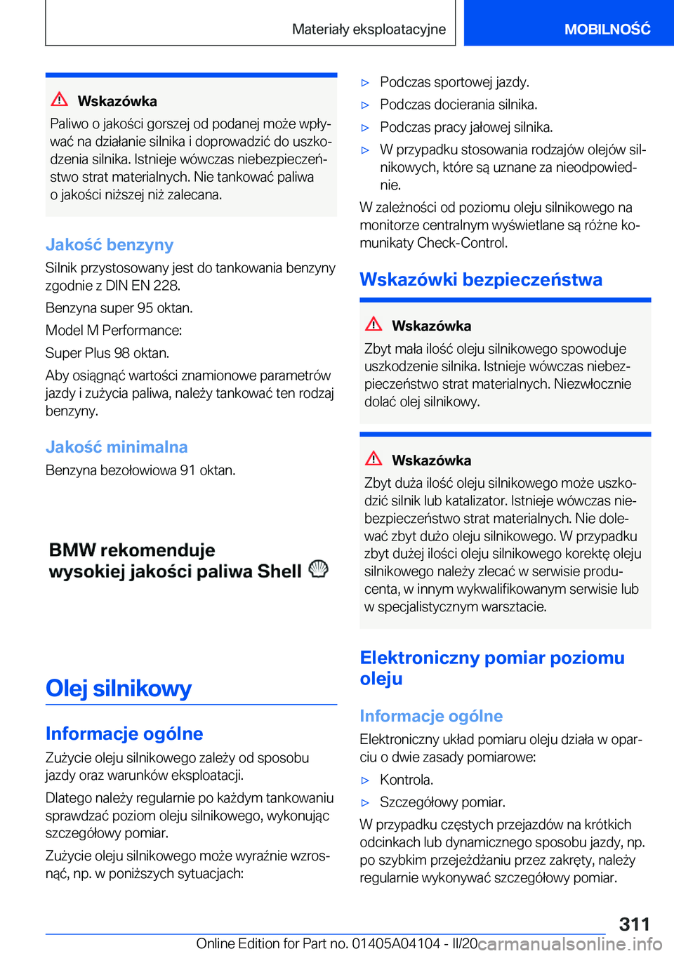 BMW Z4 2020  Instrukcja obsługi (in Polish) �W�s�k�a�z�