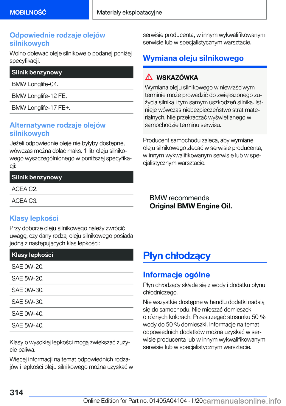 BMW Z4 2020  Instrukcja obsługi (in Polish) �O�d�p�o�w�i�e�d�n�i�e��r�o�d�z�a�j�e��o�l�e�j�
