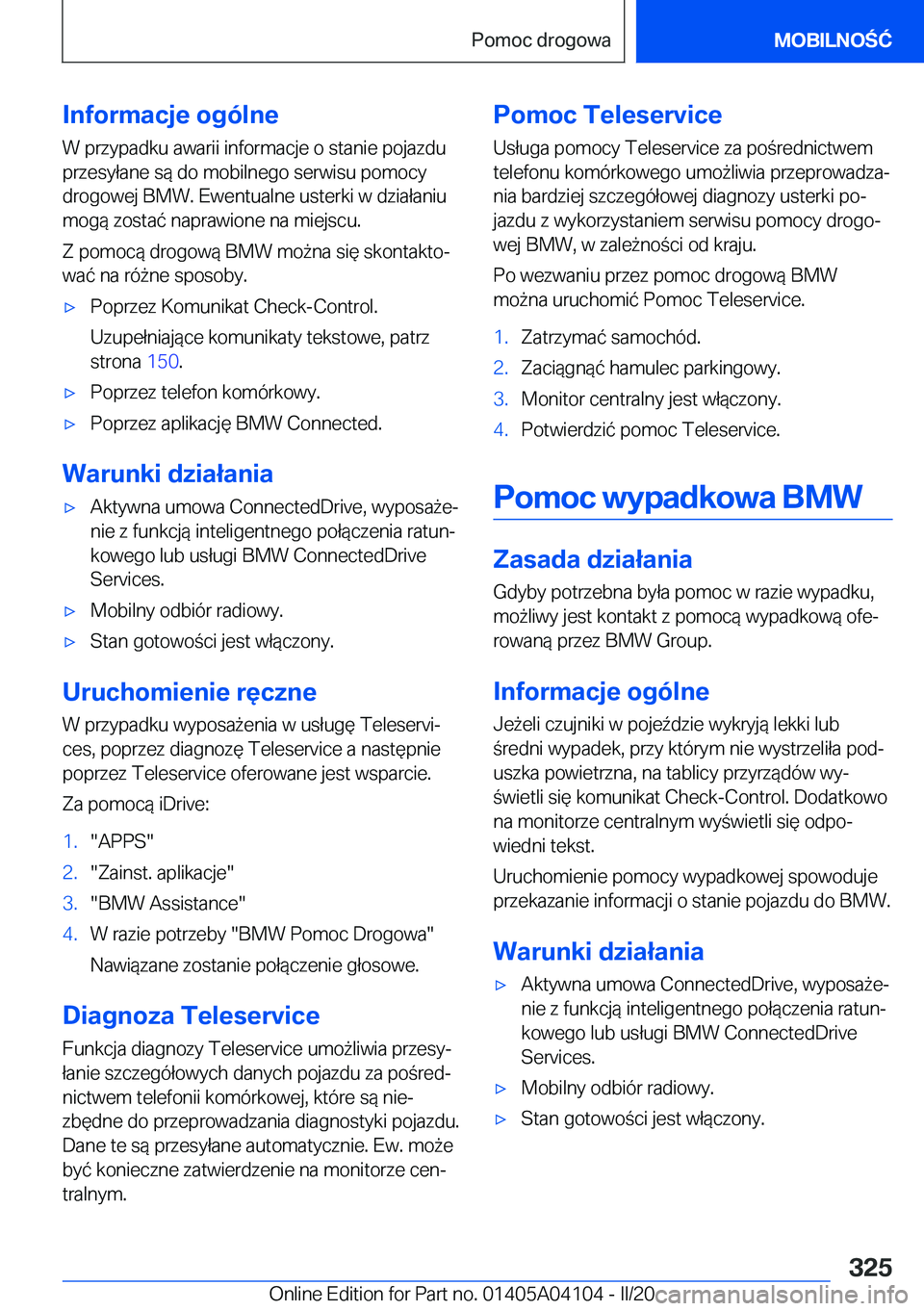BMW Z4 2020  Instrukcja obsługi (in Polish) �I�n�f�o�r�m�a�c�j�e��o�g�