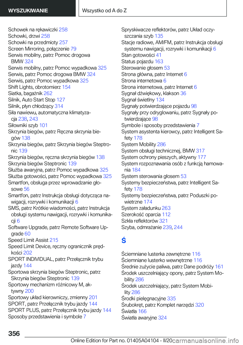 BMW Z4 2020  Instrukcja obsługi (in Polish) �S�c�h�o�w�e�k��n�a��r�