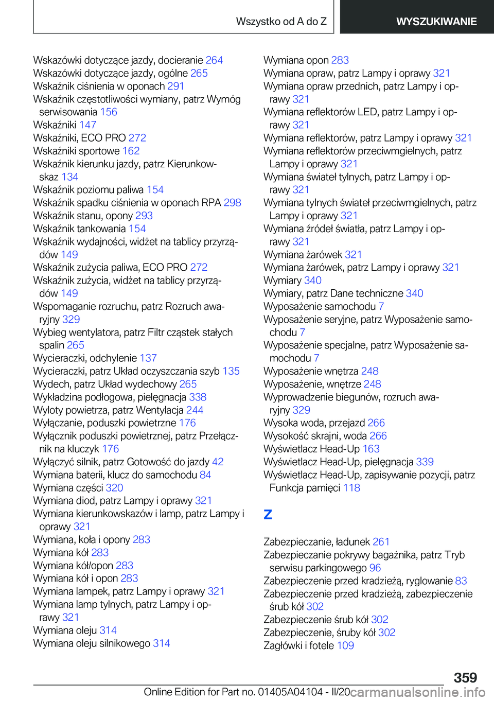 BMW Z4 2020  Instrukcja obsługi (in Polish) �W�s�k�a�z�