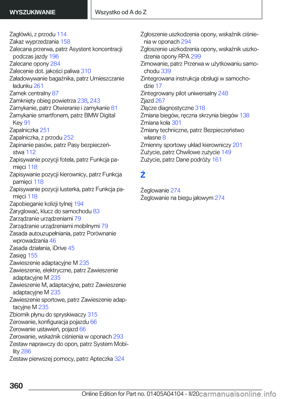 BMW Z4 2020  Instrukcja obsługi (in Polish) �Z�a�g�ł�