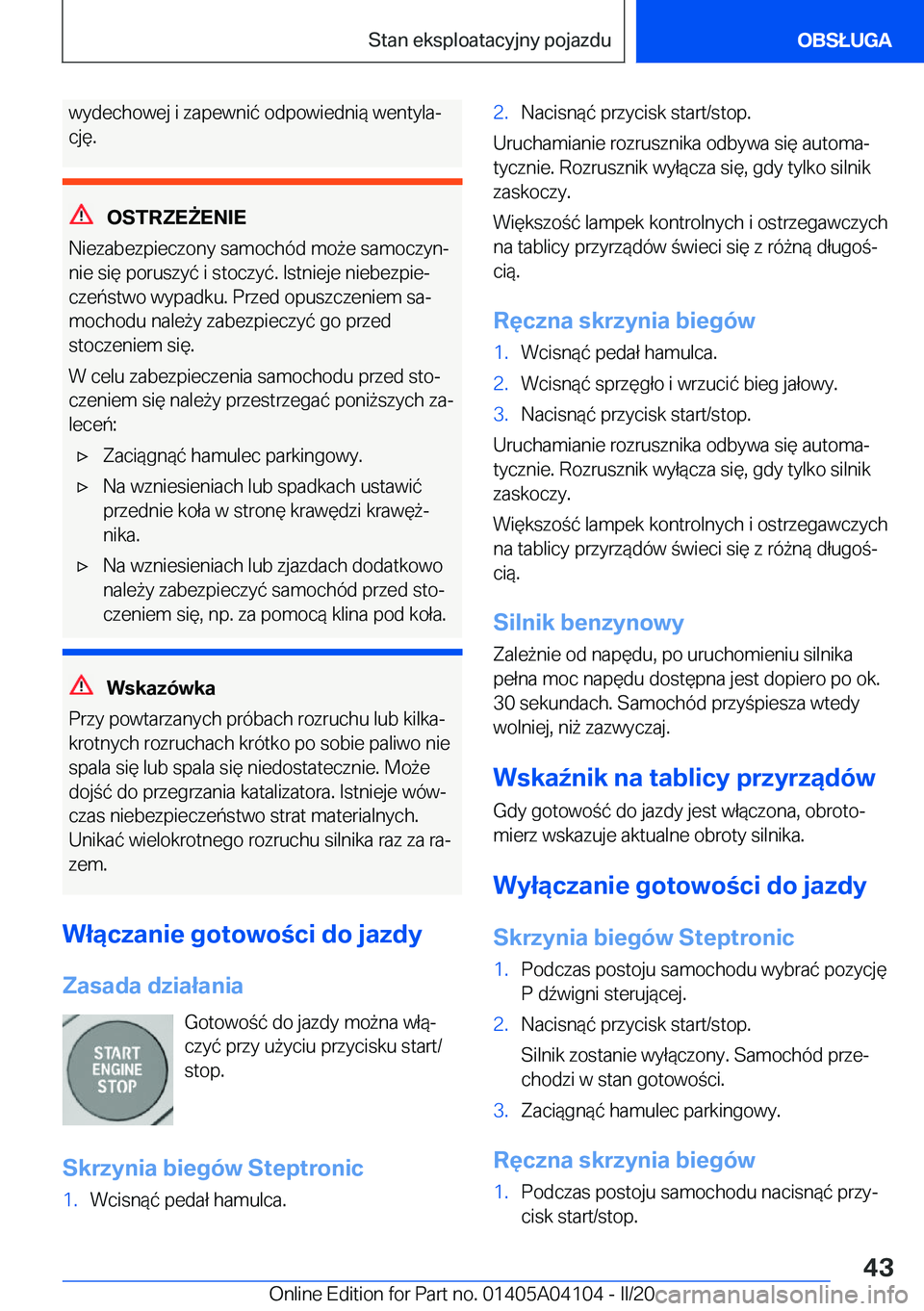 BMW Z4 2020  Instrukcja obsługi (in Polish) �w�y�d�e�c�h�o�w�e�j��i��z�a�p�e�w�n�i�