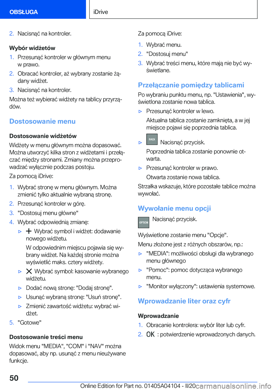 BMW Z4 2020  Instrukcja obsługi (in Polish) �2�.�N�a�c�i�s�n�