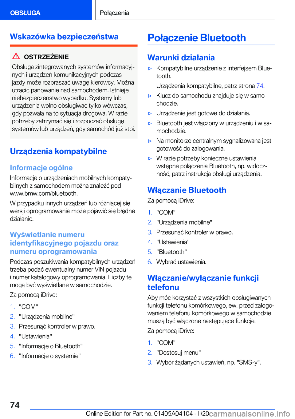 BMW Z4 2020  Instrukcja obsługi (in Polish) �W�s�k�a�z�