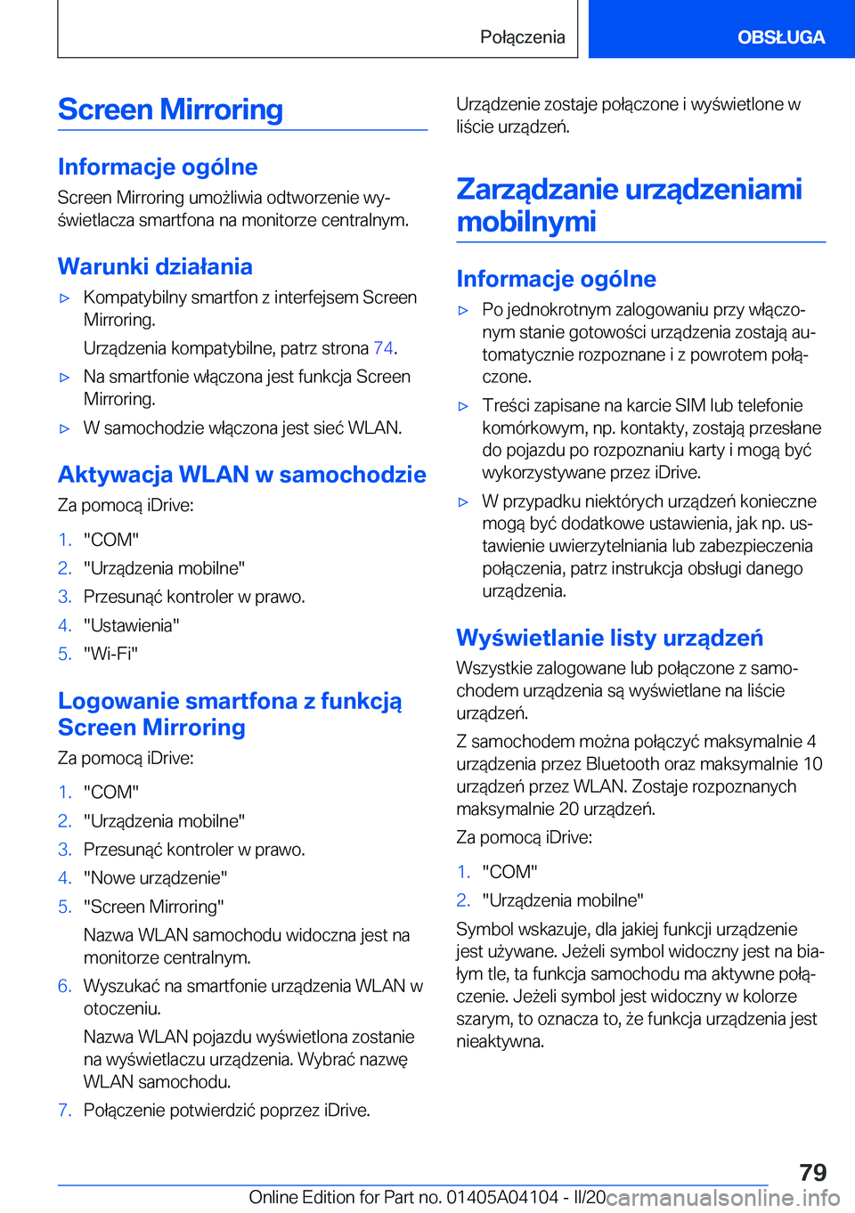 BMW Z4 2020  Instrukcja obsługi (in Polish) �S�c�r�e�e�n��M�i�r�r�o�r�i�n�g
�I�n�f�o�r�m�a�c�j�e��o�g�