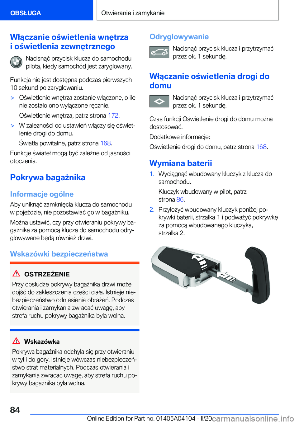 BMW Z4 2020  Instrukcja obsługi (in Polish) �W�ł�ą�c�z�a�n�i�e��o�w�i�e�t�l�e�n�i�a��w�n�