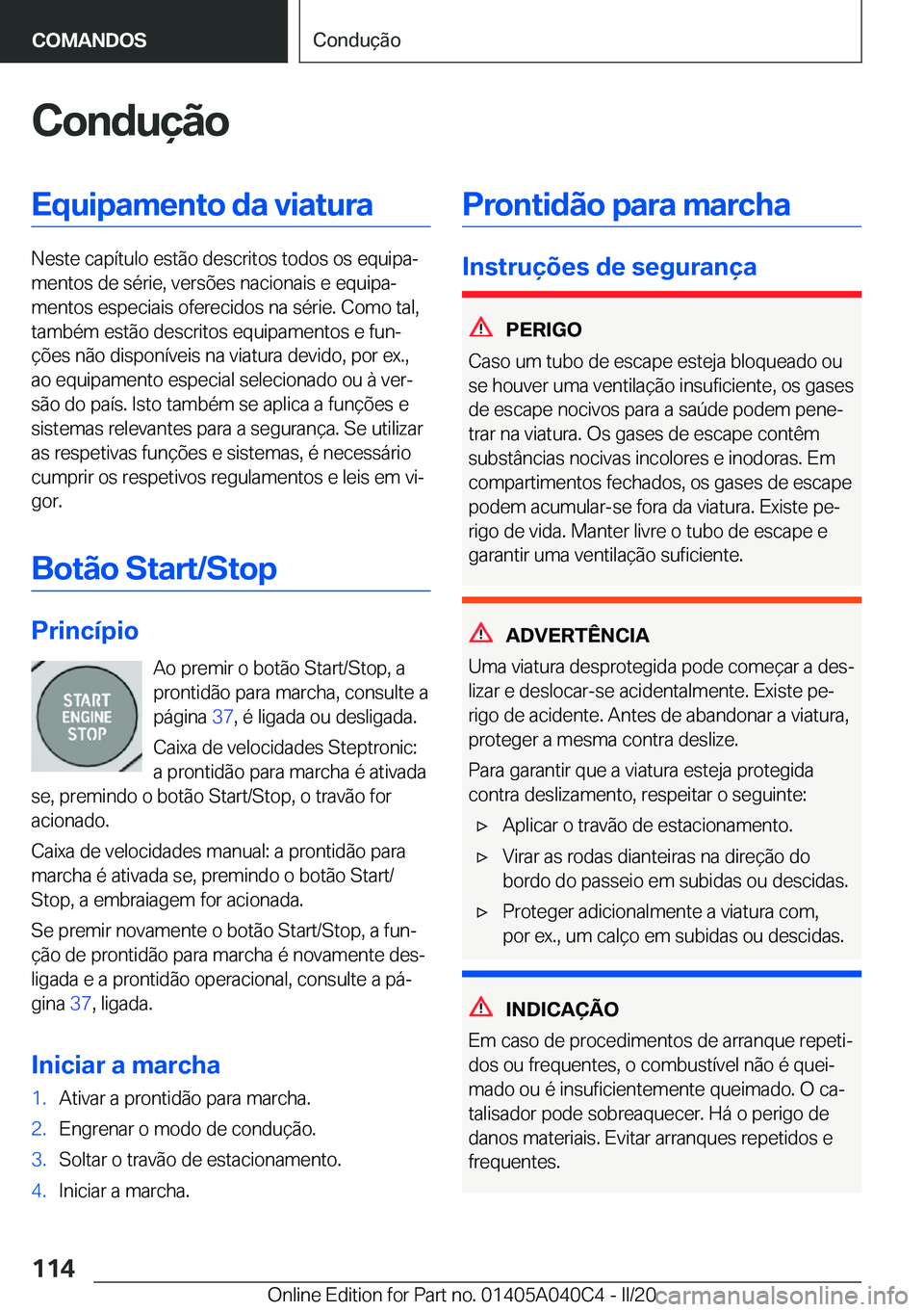 BMW Z4 2020  Manual do condutor (in Portuguese) �C�o�n�d�u�