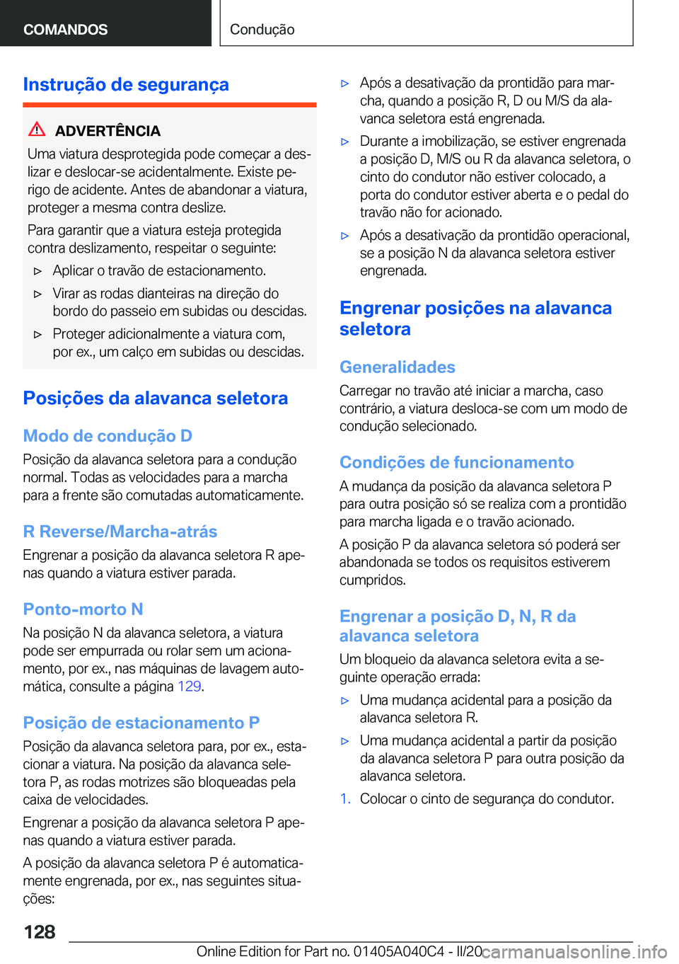 BMW Z4 2020  Manual do condutor (in Portuguese) �I�n�s�t�r�u�