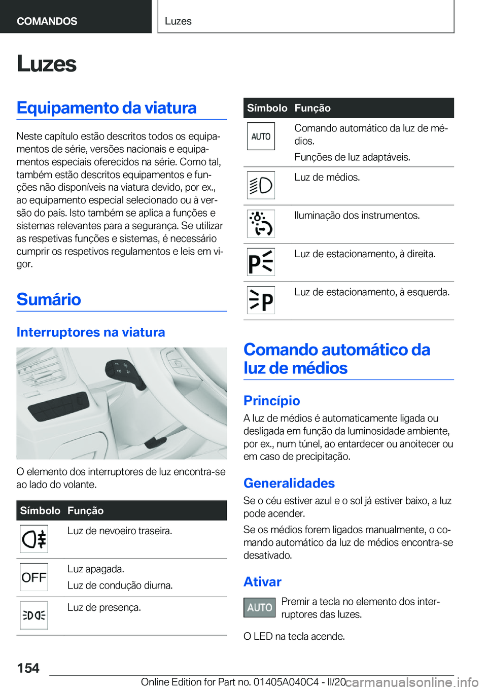 BMW Z4 2020  Manual do condutor (in Portuguese) �L�u�z�e�s�E�q�u�i�p�a�m�e�n�t�o��d�a��v�i�a�t�u�r�a
�N�e�s�t�e��c�a�p�