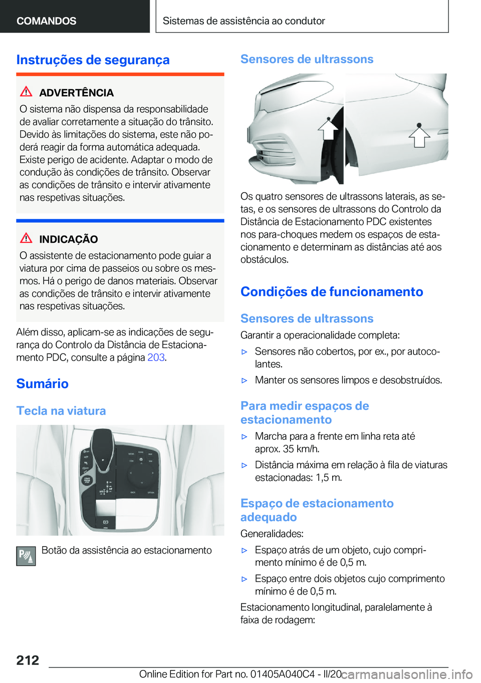 BMW Z4 2020  Manual do condutor (in Portuguese) �I�n�s�t�r�u�