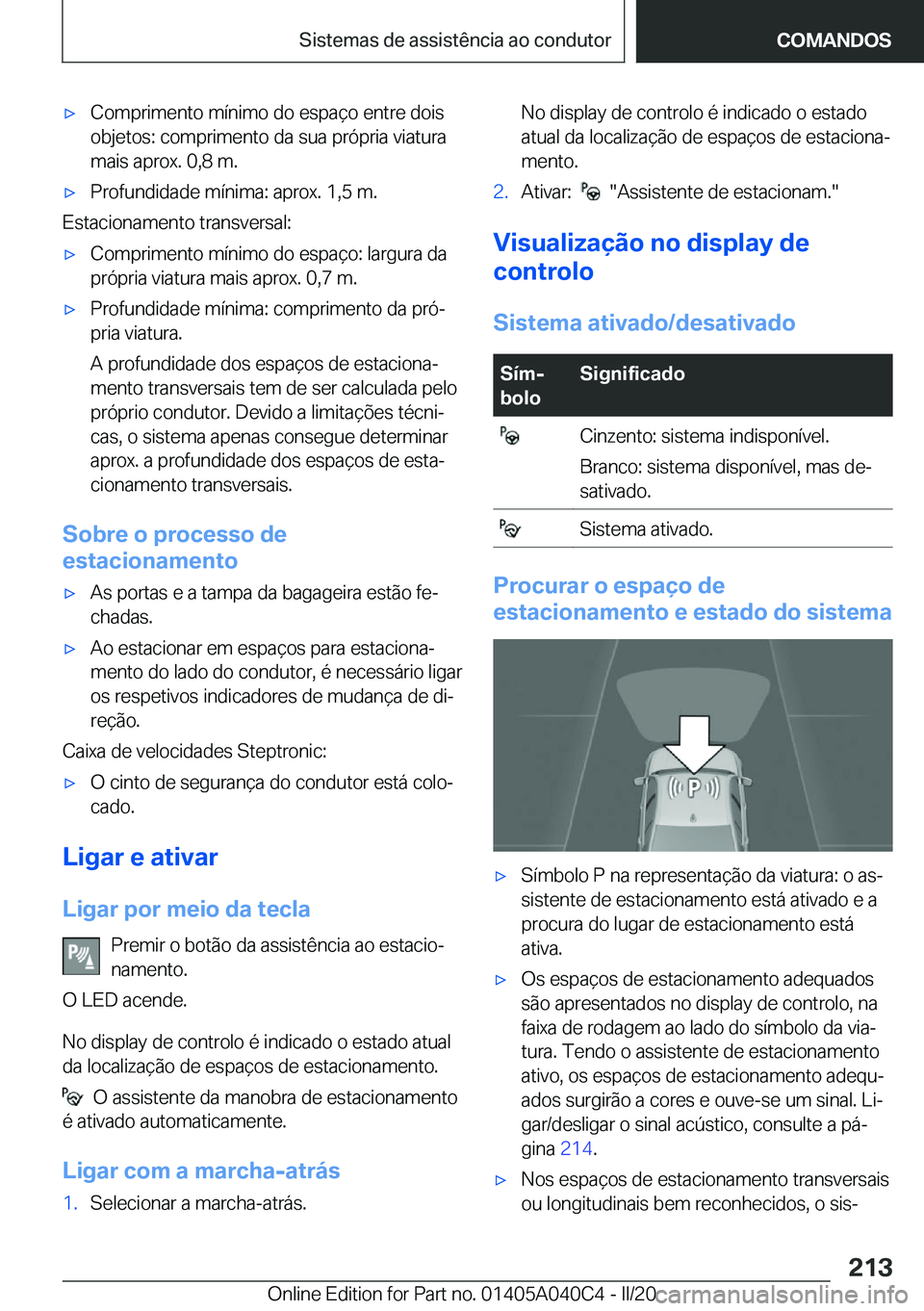 BMW Z4 2020  Manual do condutor (in Portuguese) 'x�C�o�m�p�r�i�m�e�n�t�o��m�
